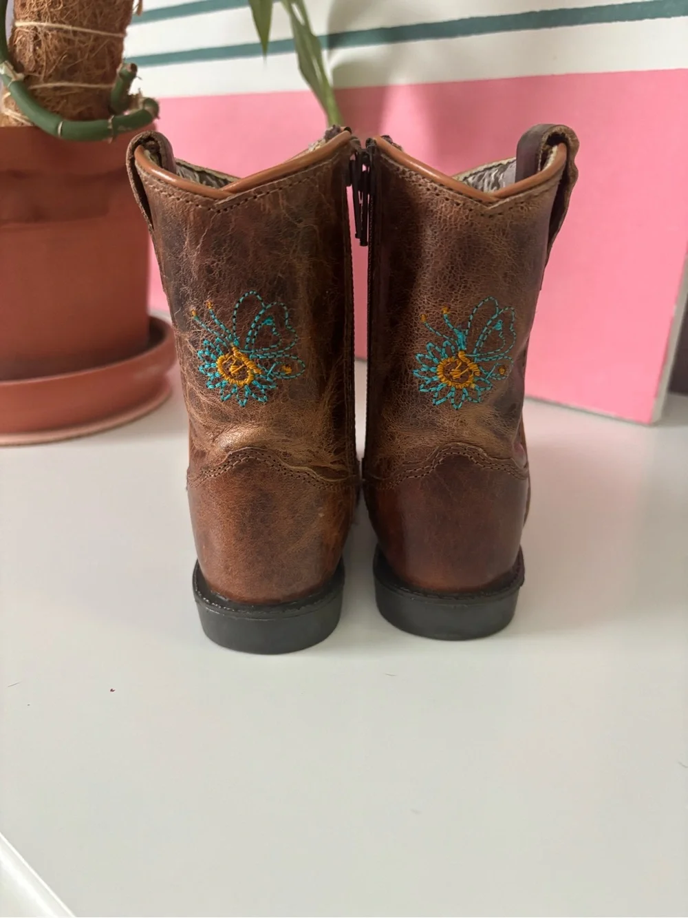Shyanne Brown Embroidered Floral Kids Western Boots